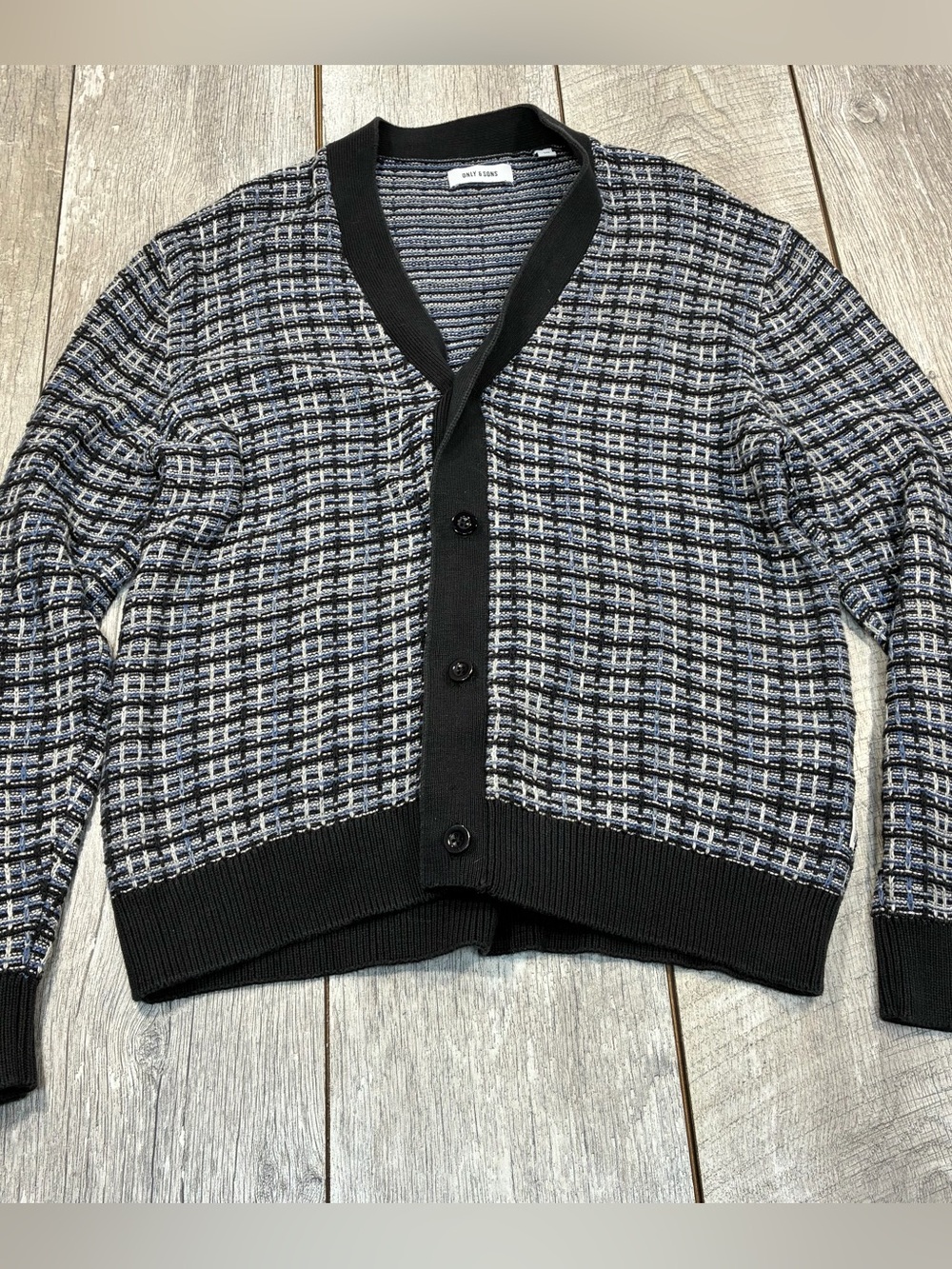 Only & Sons women’s large mid length cardigan lite blue/black/grey
